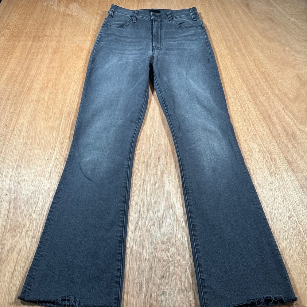 Mother Flare Jeans Women 25 Black/Gray High Rise Raw Hem Frayed Stretch Denim